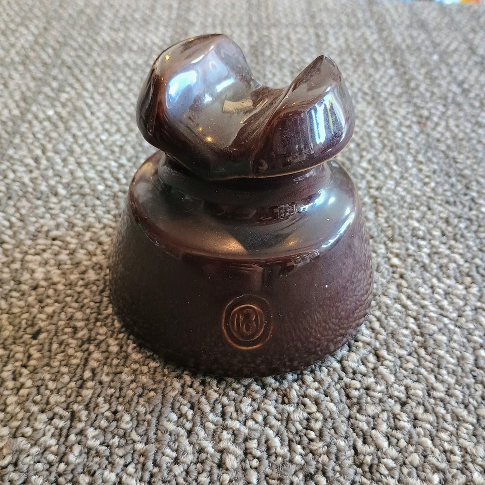 Vintage Victor Brown Ceramic Porcelain Insulator Embossed B Logo Industrial 4in